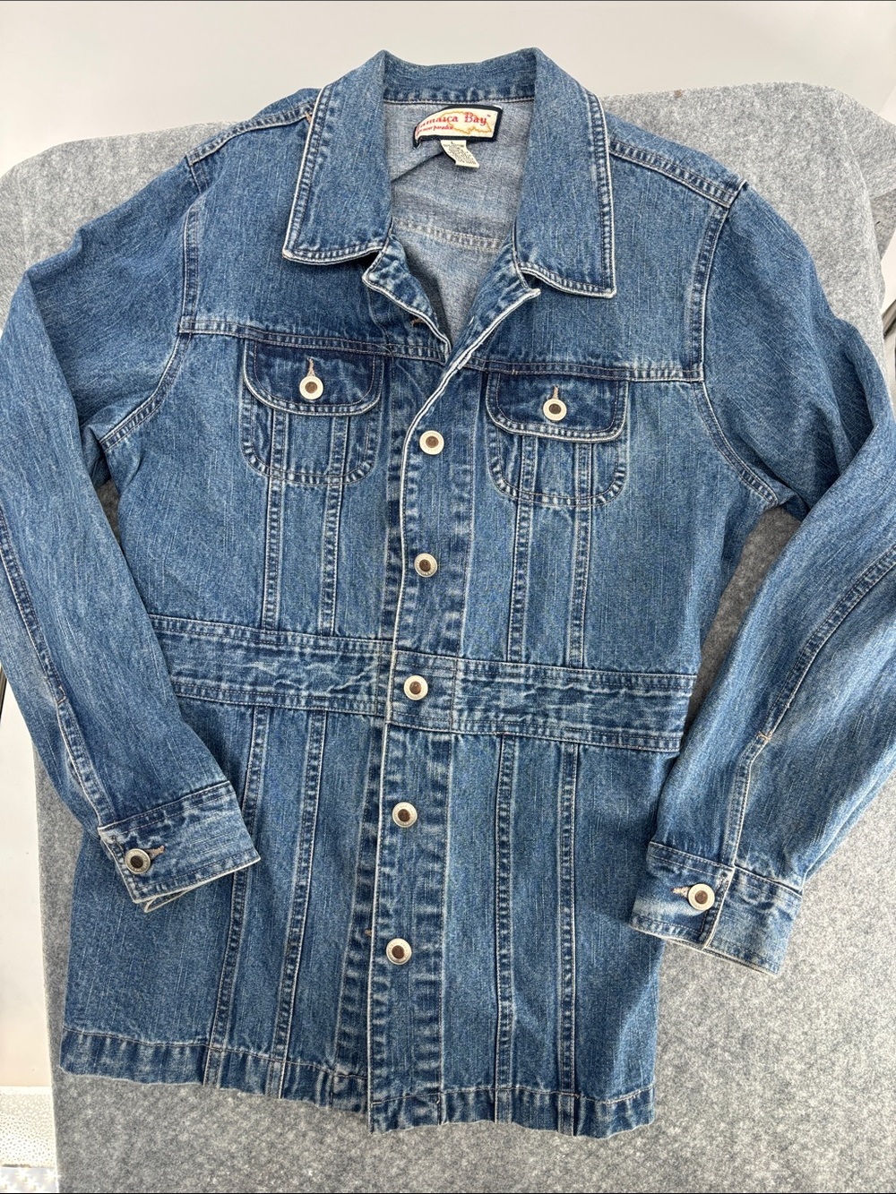 Jamaica Bay pineapple full button up pocket jean jacket coat size large